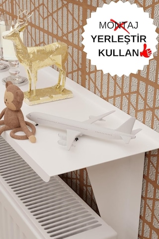 Risingmaber Beyaz Montajsız Petek Üstü Metal Raf, Kalorifer Peteği Raf Dresuar Uçan Raf 80 Cm Mt99b Diğer