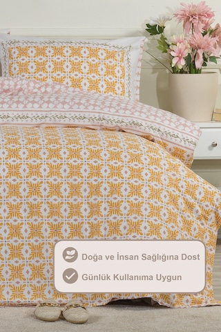 Elart Amanda Nevresim Takımı King Size %100 Pamuk Ranforce Lastikli Çarşaf 240x220 Cm Sarı Sarı