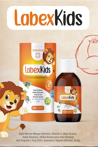 Labex Kids Çinko Kekik Beta Glukan Karamürver Çocuk Multivitamin Şurup 150 ML