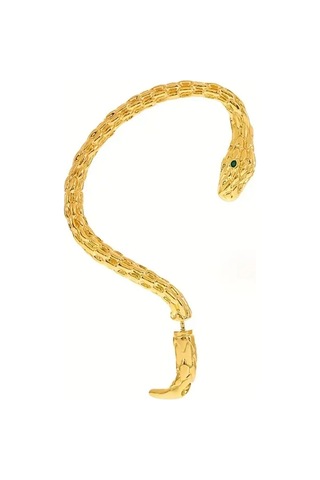 Medusa - Gold Yılan Kulak Üstü Silver Gümüş Renk Küpe Sağ Kulak İçindir Siyah