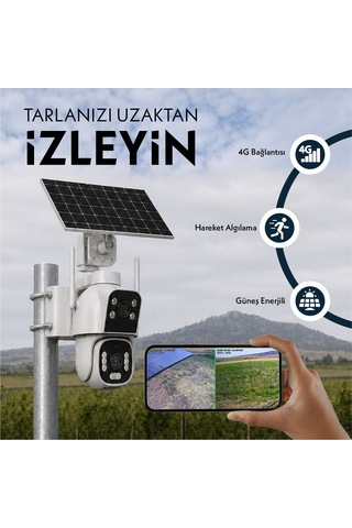 Solar Güneş Enerjili İnox X22 2+2 Mp Çift Lensli 4g Esım Black Light Aov Ptz Güvenlik Kamerası