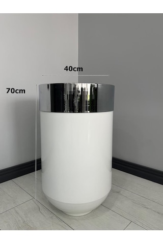 Dekoratif Krom Darbuka Parlak Beyaz Saksı 70cm