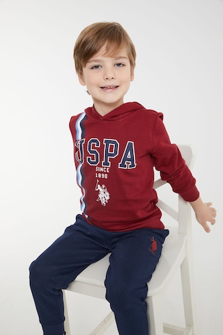 U.S. Polo Assn Lisanslı Ribanalı Bordo Erkek Çocuk Kapüşonlu Eşofman Takım