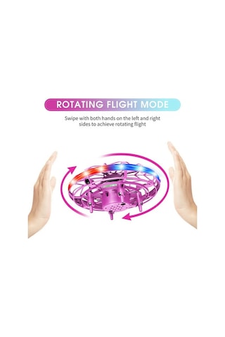 Ulzyvf Renkli Led Işıklı Mini Ufo Drone - Hareket Sensörlü, 360 Dönebilen, Çocuk & Yetişkin Hediye Pembe Pembe