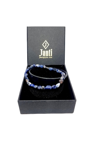 Jtss26blk1704 Hakiki Deri Alaşımlı Metal Kilit Lapis Lazuli Ve Hematit Doğaltaş Kutulu Garantili Janti Kombin Bileklik Çok Renkli