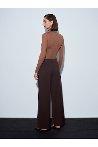 Dilvin 72244 Gold Düğmeli Geniş Paça Pantolon-kahve Kahve