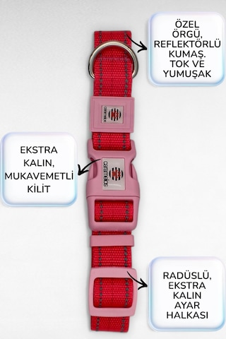 Caramelos Reflektörlü Köpek Tasması, Kişiye Özel Köpek Tasması. Büyük Ive Orta Irk Köpek Tasması Pmb Pembe