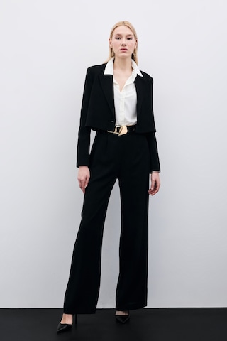 Sateen Pileli Krep Pantolon - Siyah
