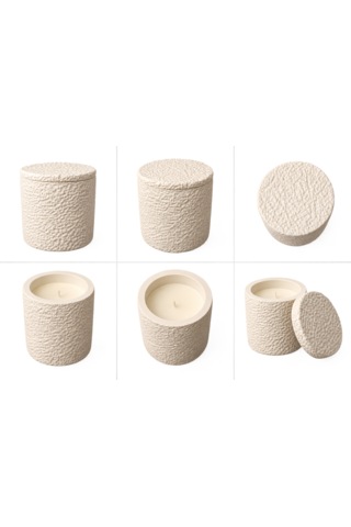 Glaze Mud Dokulu Silindir Kapaklı Dekoratif Mum Beyaz