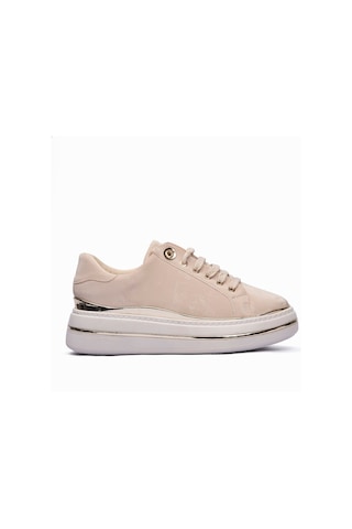 Mubiano Kadın Sneaker Kadife Desenli Gold Detaylı Kalın Tabanlı Spor Ayakkabı Lilium Bej Bej