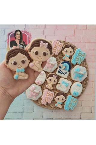 Baby Shower Cinsiyet Partisine Özel Kız Erkek Karışık Butik Kurabiye - 20 Adet