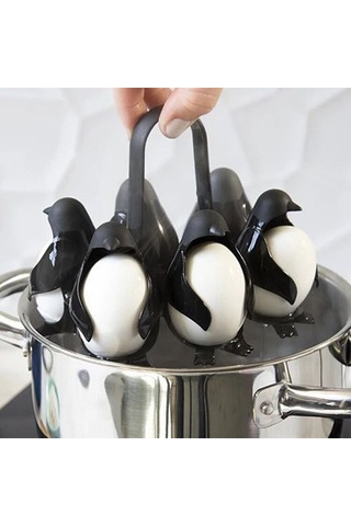 Xindoker Siyah Pinguin Şekilli Mutfak Çok İşlevli Yumurta Kaynatıcı Ve Depolama Rafı - Abs Malzeme, Isıya Dayanıklı, 6 Yumurta Kapasitesi Siyah