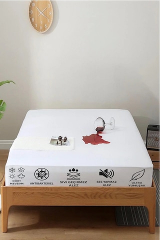 Ozn Home %100 Pamuk Sivi Geçi Rmez Yatak Alezi Tek/çi Ft/battal Boy Koruyucu Çarşaf Alez Beyaz