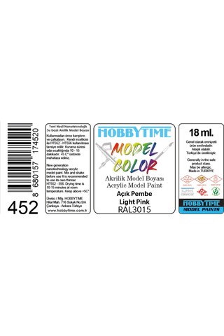 Hobbytime 452 18 Ml. Ral3015 Açık Pembe Light Pink , Akrilik Model Boyası