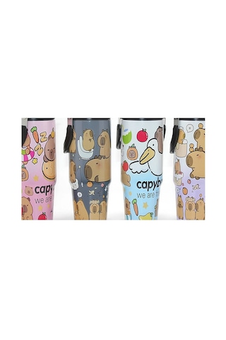 Capybara Desenli Isı Muhafazalı Pipetli Dev Çelik Kupa Tumbler Alk4431 Evimdeyokyok Çok Renkli