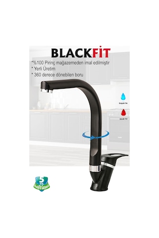 Siyah Mix Mutfak Bataryası Filtreli Mutfak Musluğu Eviye Bataryası Çift Su Girişli Siyah