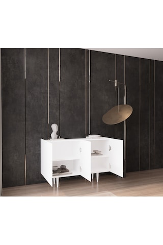 Enwood Capella Beyaz Mdf 3 Kapaklı Raflı 120 Lık Konsol