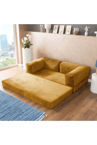 Argimo Godila Çok Amaçlı Sofa Çift Kişilik Yatak Koltuk Hardal