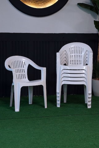Plastik Bahar Kollu Bahçe Balkon Koltuk Beyaz 6 Adet Beyaz
