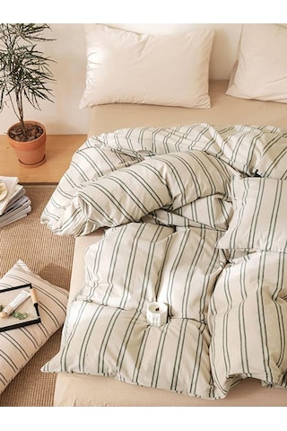 Caqqa Çizgili Naturel Striped Çocuk Ve Genç Tek Kişilik Pamuk Lastikli Nevresim Takımı