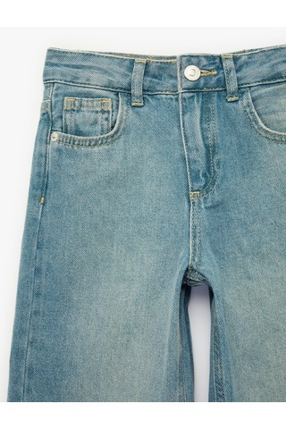 Koton Pamuklu Cepli Loose Fit Geniş Paça Denim Pantolon Orta İndigo 7wkg40037ad