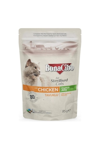 Bonacibo Tavuklu Pouch Kısırlaştırılmış Yetişkin Kedi Maması 12 x 85 G