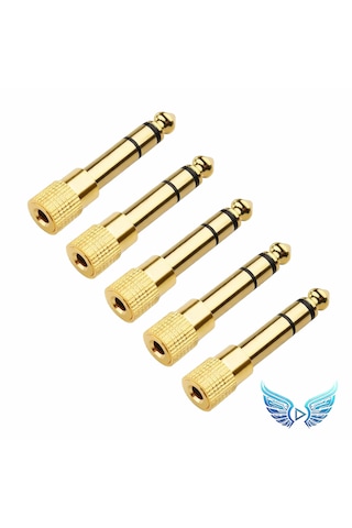 Blue Wings 6.35mm 3.5mm Jack Dönüştürücü Adaptör Altın Kaplama Amfi, Mikrofon, Kulaklık Uyumlu 5 Adet