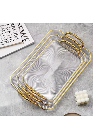 Springsun Altın Kaplama Versatil Tepsisi - Meyve, Çay, Pastane Ve Kek Servisi İçin, 31x21x4.8 Cm Küçük Boy, Kaliteli Ve Luxurious Tasarım