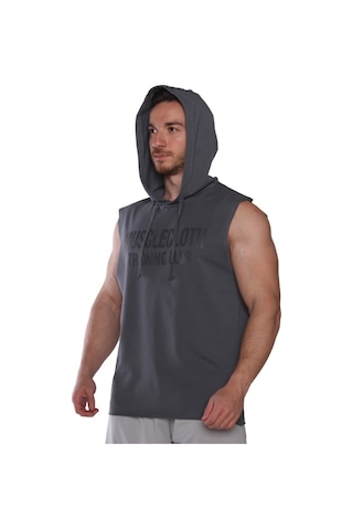 Musclecloth Training Club Kapüşonlu Kolsuz Sweatshirt Füme Gri