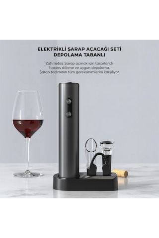 Ezere Sarjlı Otomatik Şarap Açacağı Tirbuşon Seti Şarap Açma Seti- 5775 Siyah