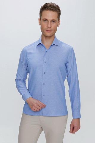 Gk 673 Slim Fit Mavi Klasik Gömlek Mavi