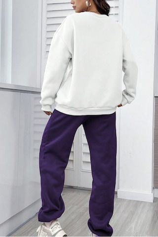 Modagen Unisex Mor Beyaz Bisiklet Yaka California Baskılı Alt-üst Eşofman Takımı Mor-beyaz