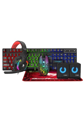 Apphirex Oyuncu 5-ın-1 Rgb Aydınlatmalı Gaming Full Ekipman Seti Q Klavye+mouse+mousepad+kulaklık+hoparlör Lazer