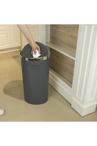 Primanova Lenox Plastik Döner Kapaklı Çöp Kovası 35 LT Gri