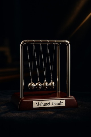 İsim Yazılı Kişiye Özel Newton Sarkaçı Metal Denge Topu Masaüstü Ofis Şık Dekoratif Hediye Küçük Boy