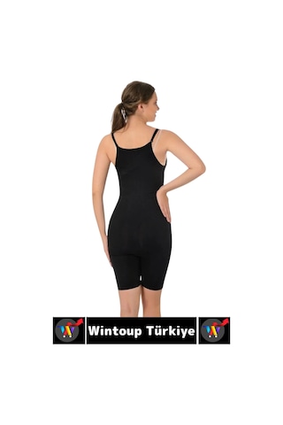 Wintoup Özel Model Karın Bel Toparlayan Sıkılaştıran Çıkarılabilir Askılı Fermuarlı Ağraflı Tam Boy Korse Siyah