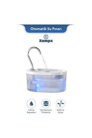 Zampa Pwf-01 Oval Pet Otomatik Su Pınarı 3.2l - Kediler Ve Köpekler İçin Taze Su Çözümü