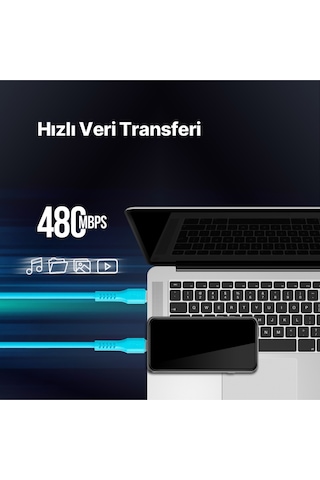 Ttec USB-C - Lightning Hızlı Şarj Kablosu 120 CM Neon Mavi