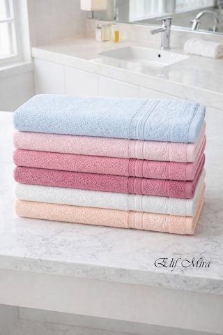 Elif Mira 6 Lı El Yüz Havlusu Seti %100 Pamuklu 50x90 Cm Pure Cotton Pembe