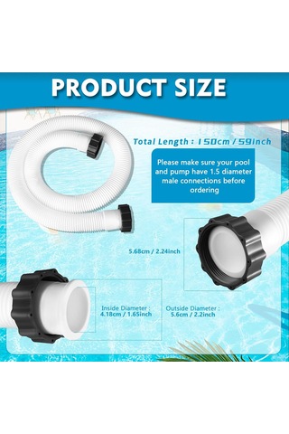 Teltree 2 Adet 1.5 İnç Çaplı 59 İnç Uzunlukta Yerden Yüksek Havuz Borusu - Filtre Pompa Değişim Aksesuarı