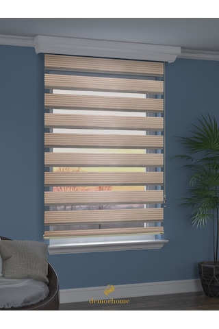 Br Demor Home Geniş Pliseli Latte Rengi Zebra Stor Güneşlik Perde Metal Kasa Latte Rengi