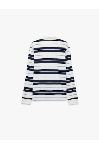 Koton Polo Yaka Düğmeli Uzun Kollu Çizgili Sweatshirt Lacivert Çizgili 6sam70073mk