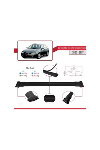 Alfa Romeo 156 Sportwagon T932 2000-2007 Arası İle Uyumlu Fly Model Ara Atkı Tavan Barı Siyah