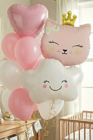 Kız Çocuk Hastane Süsleme Yeni Doğan Oda Süsleme Pembe Kedi Doğum Günü Partisi Malzemeleri Balonları Pembe Kedi Set
