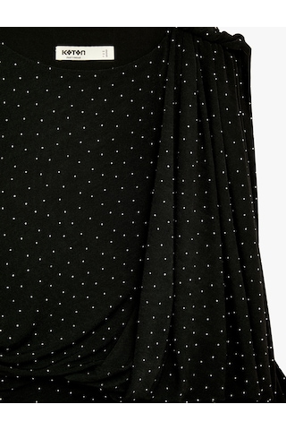 Koton Slim Fit Kolsuz Yuvarlak Yaka Uzun Taşlı Elbise Siyah 6sak80052fk Siyah