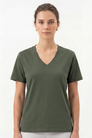 Goffra Kadın Vision V Yaka Premium Kalite Yoğun Dokulu Pamuklu T-shirt Haki W102-r0220-06