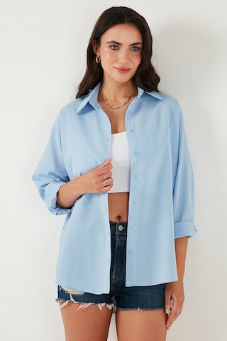 Lela Pamuk Karışımlı Regular Fit Bayan Gömlek 6772418 Bebe Mavi