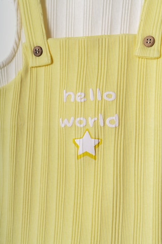 Hafy Baby Hello World Nakışlı, Erkek / Kız Çocuk Salopet Tulum Sarı