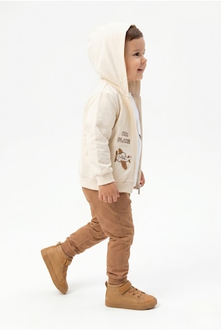 Toontoy Kids Toontoy Erkek Çocuk 3'lü Eşofman Takımı Uzun Kollu Bisiklet Yaka Nakışlı T-shirt - Kapüşonlu Fermuarlı Hırka- Beli Paçası Lastikli Eşofman Altı 25052 Kahverengi