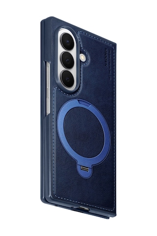 Samsung Galaxy Uyumlu Z Fold 8 Ultra Kılıf Ring M-safe Şarj Özellikli High Pu Deri Hdd Hbc-386 Skafta Case Mavi